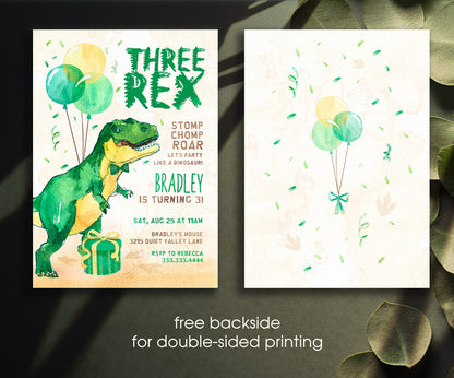 Dinosaur T-Rex customizable invitation template | Share or Print | DU080