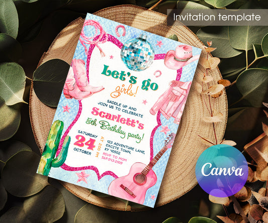 Cowgirl Pink Rodeo customizable invitation template | Share or Print | girl | RS332