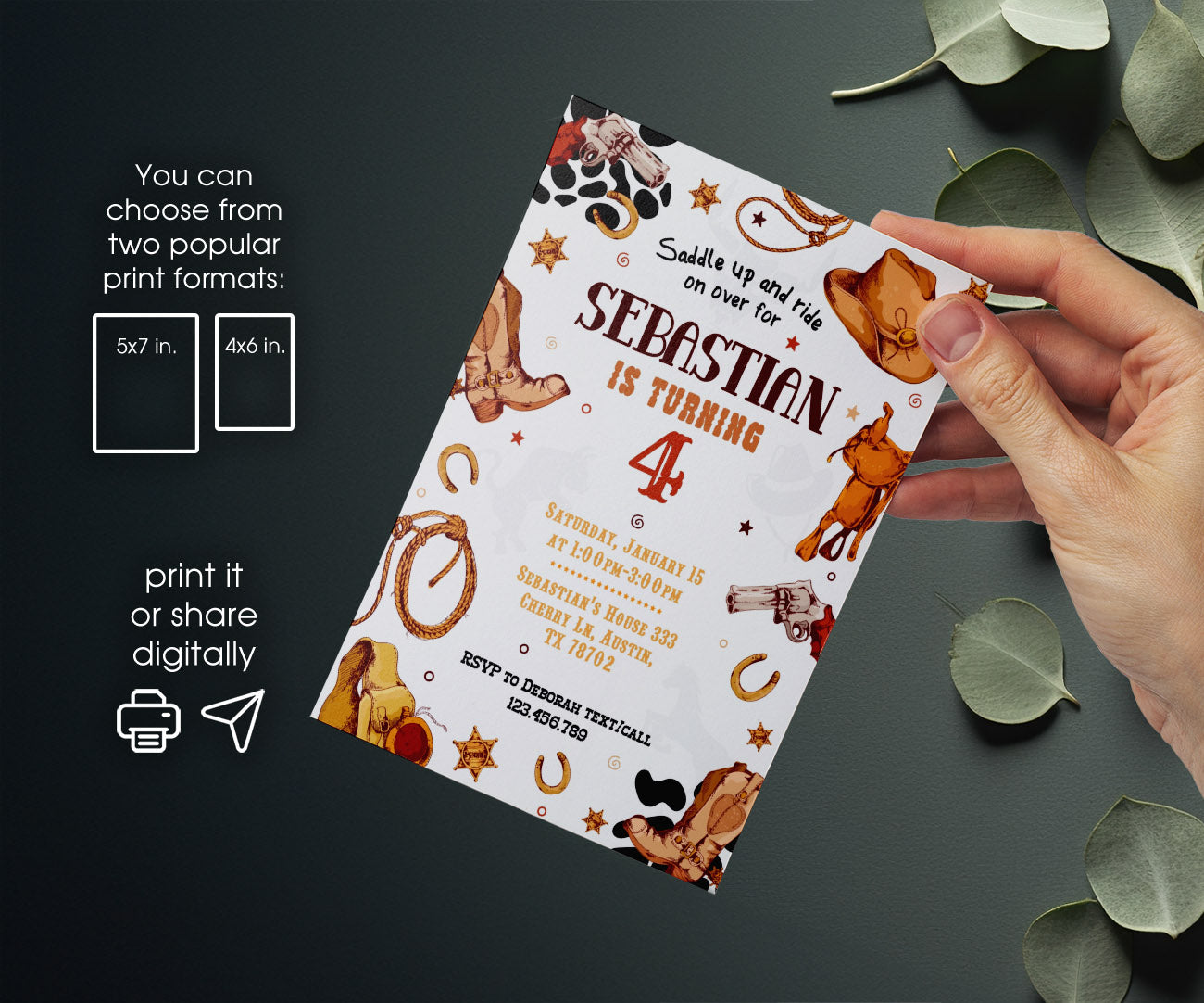 Cowboy Rodeo customizable invitation template | Share or Print | boy | WL764