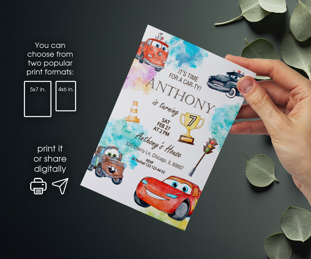 Cars Lightning McQueen customizable invitation template | Share or Print | boy | OJ470