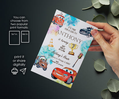 Cars Lightning McQueen customizable invitation template | Share or Print | boy | OJ470