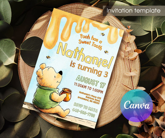 Winnie the Pooh customizable invitation template | Share or Print | YR898