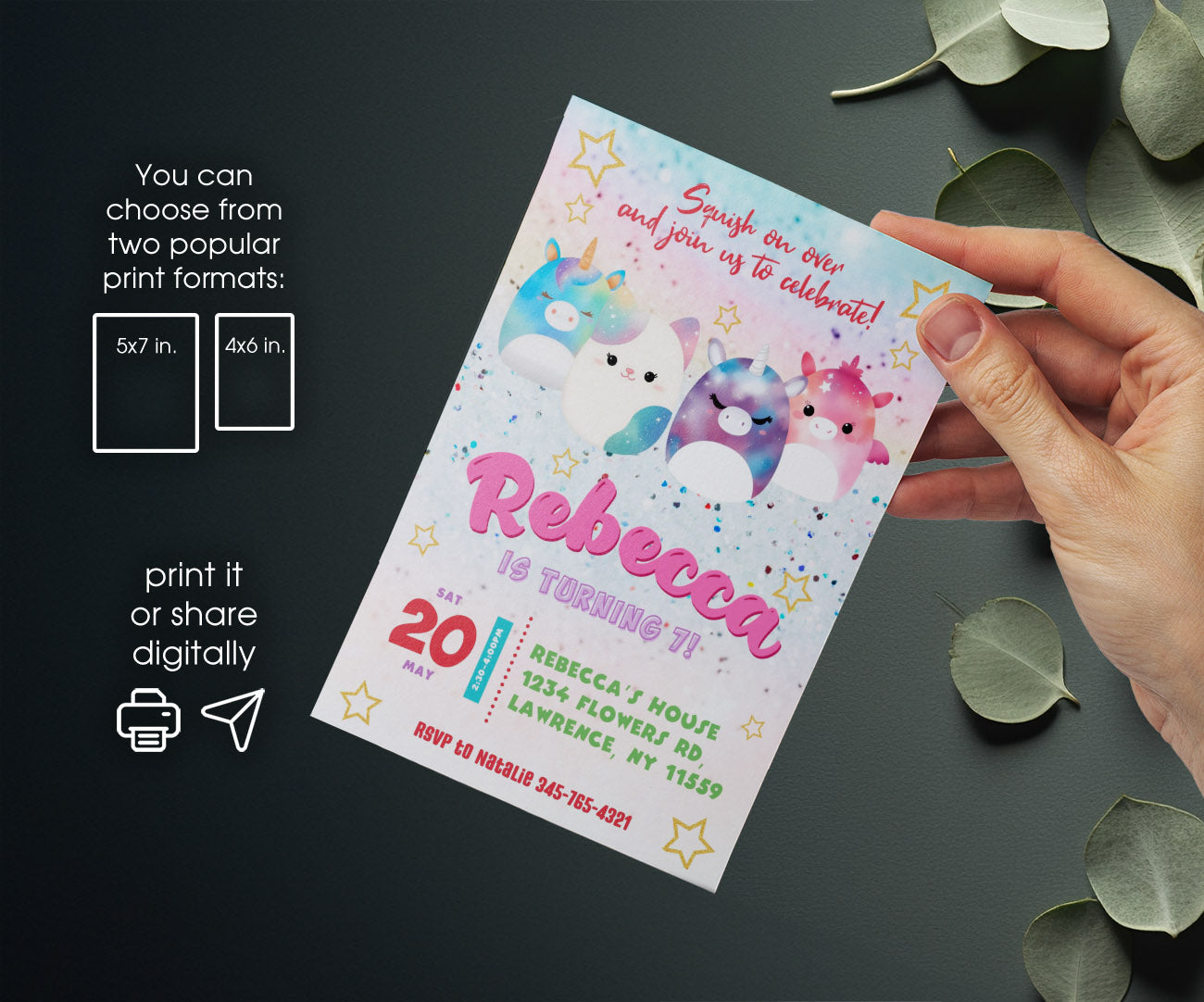 Squishmallows customizable invitation template | Share or Print | OY632