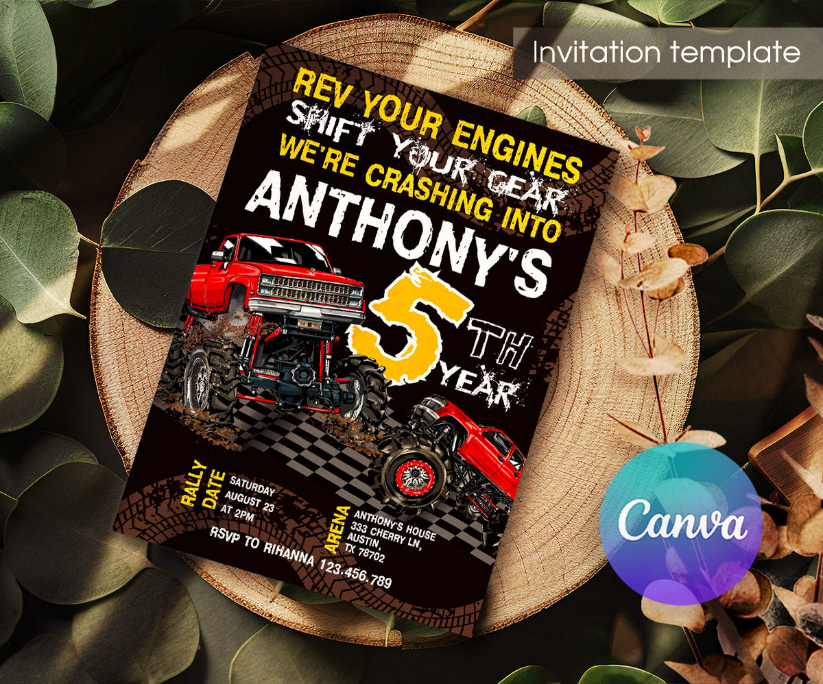 Monster Truck customizable invitation template | Share or Print | boy | DO356