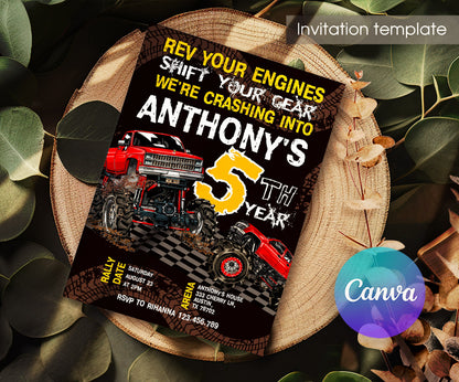 Monster Truck customizable invitation template | Share or Print | boy | DO356