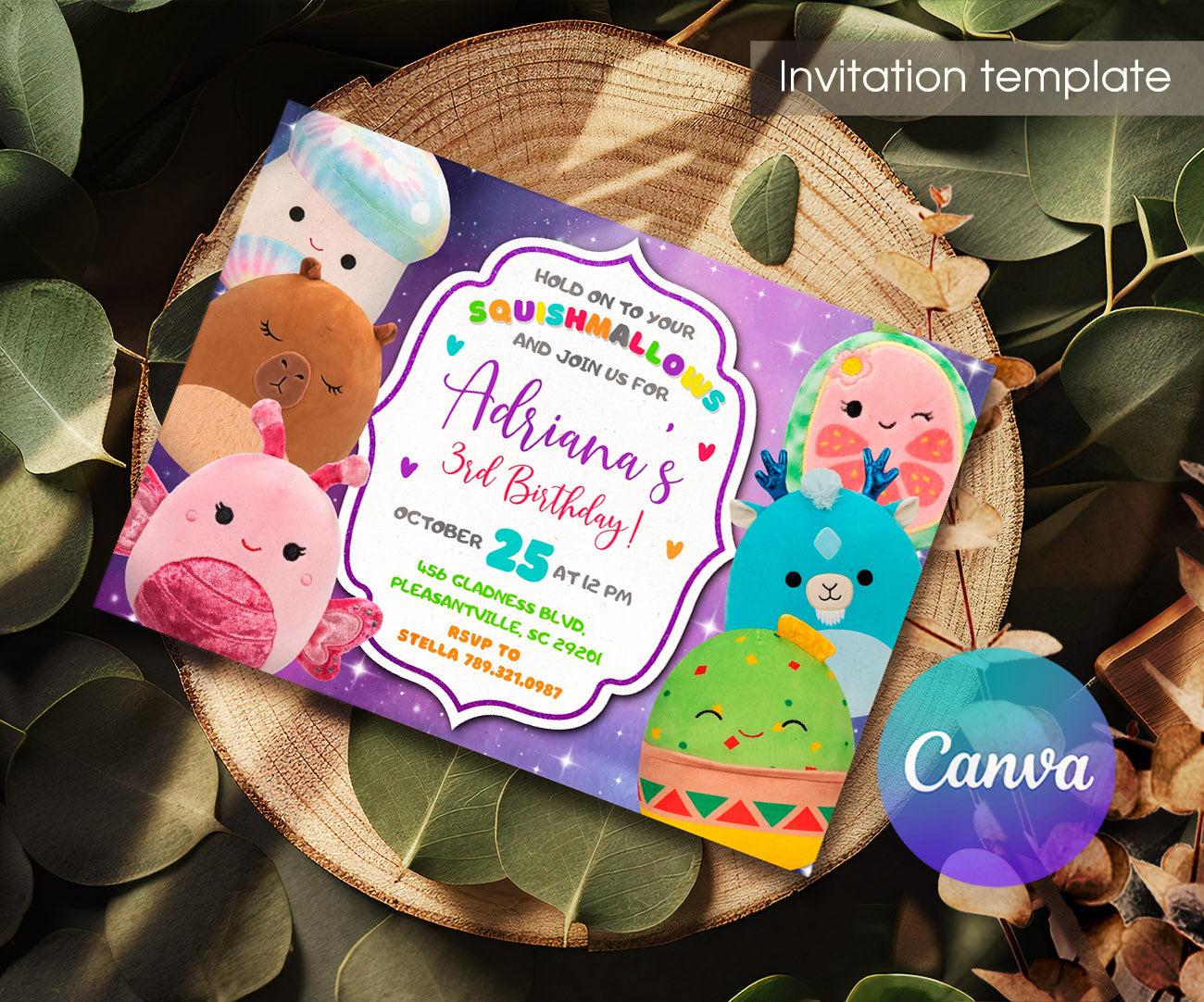 Squishmallows customizable invitation template | Share or Print | WM502