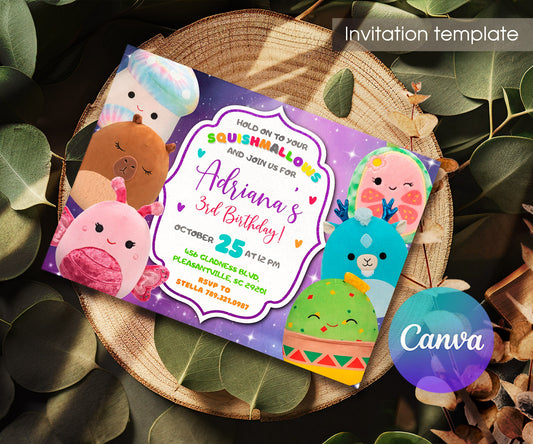 Squishmallows customizable invitation template | Share or Print | WM502