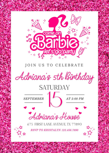 Barbie Pink customizable invitation template | Share or Print | girl | GI556