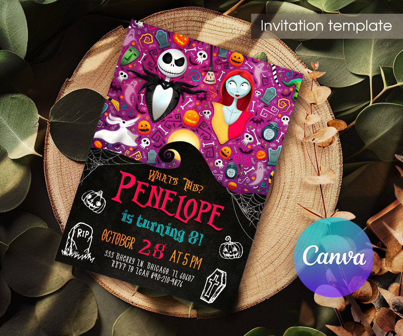The Nightmare Before Christmas Halloween customizable invitation template | Share or Print | MW410