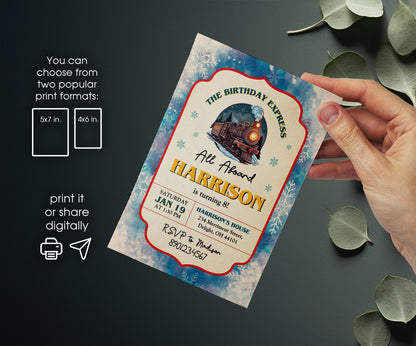 The Polar Express Christmass Train customizable invitation template | Share or Print | QD762