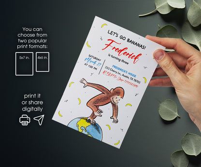 Curious George Monkey customizable invitation template | Share or Print | DU790