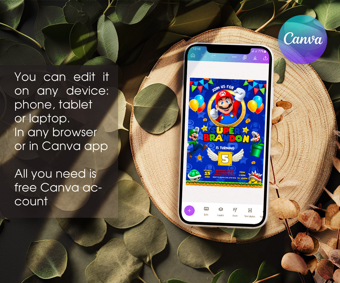 Super Mario Bros customizable invitation template | Share or Print | DY854