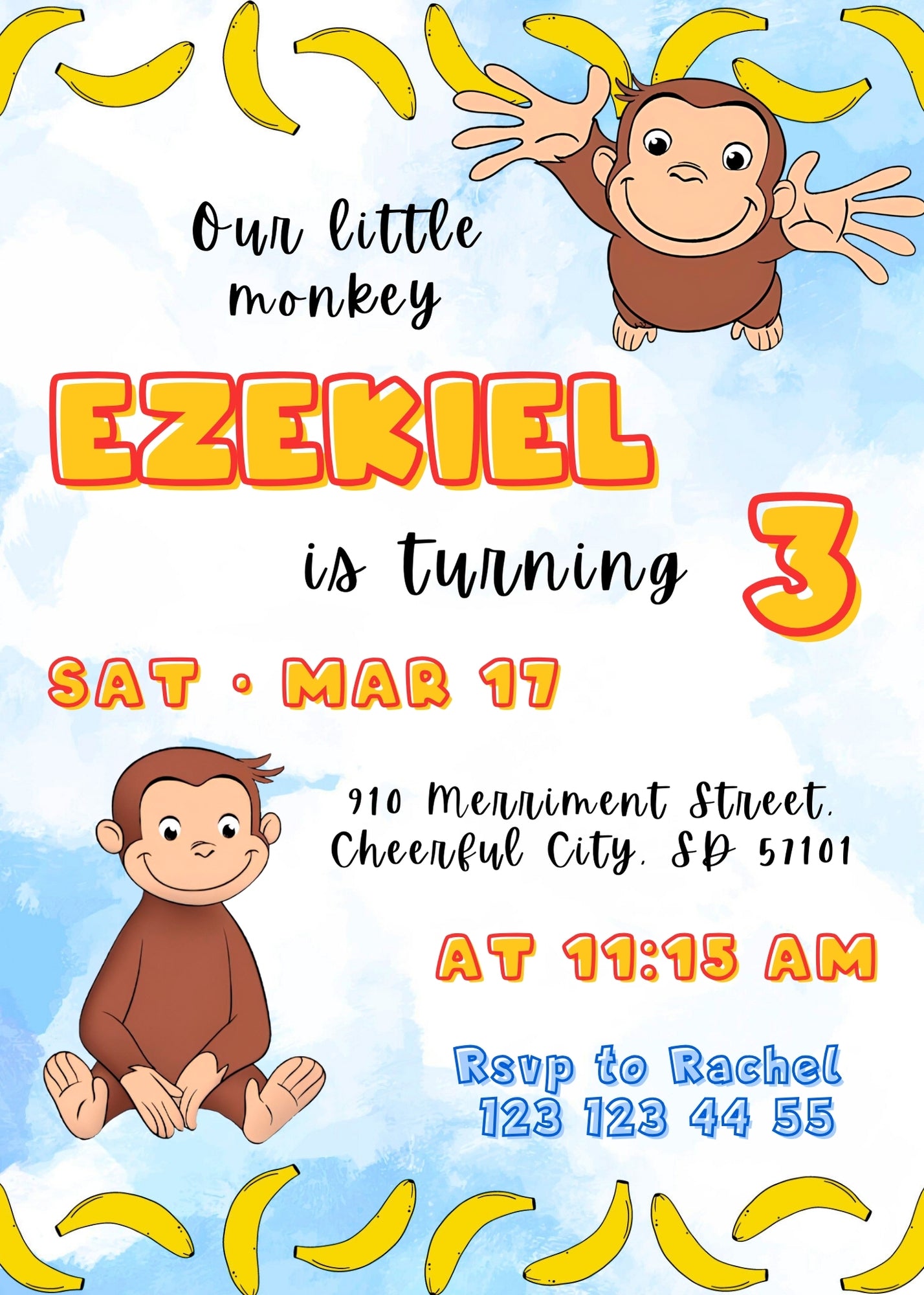 Curious George Monkey customizable invitation template | Share or Print | BA591