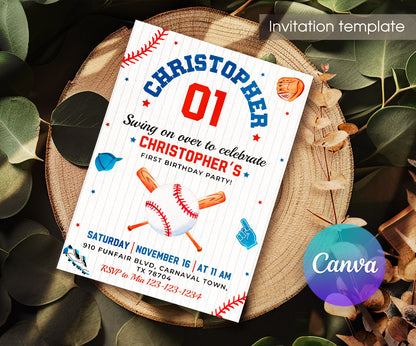 Baseball MLB Sport customizable invitation template | Share or Print | boy | IS123