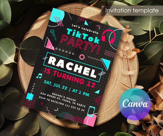 Tik Tok Party customizable invitation template | Share or Print | TV192