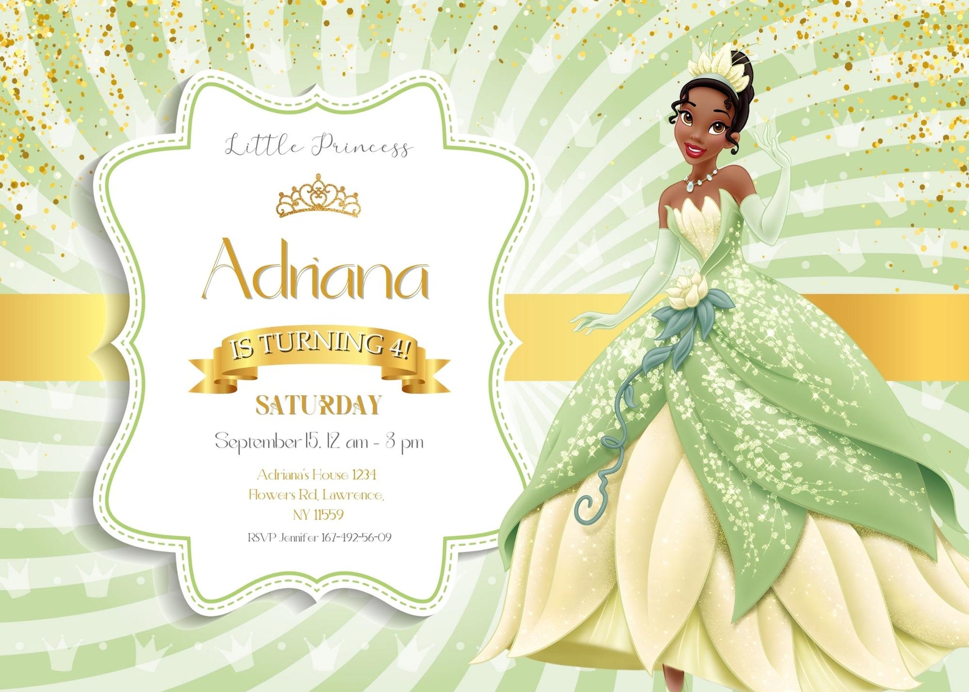 Tiana Frog Princess customizable invitation template | Share or Print | girl | EW128