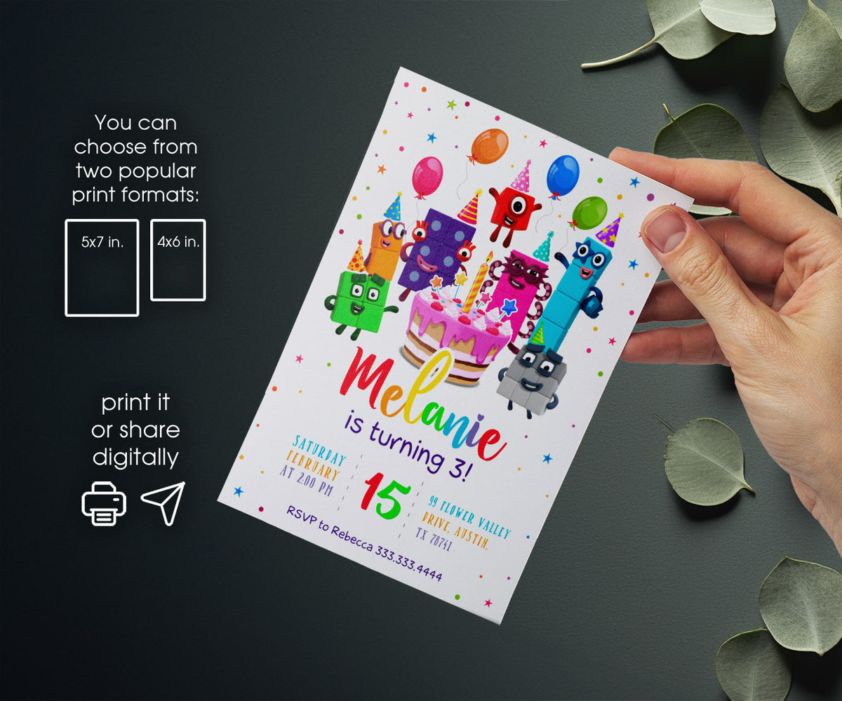 Numberblocks customizable invitation template | Share or Print | QO314