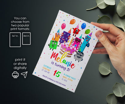 Numberblocks customizable invitation template | Share or Print | QO314