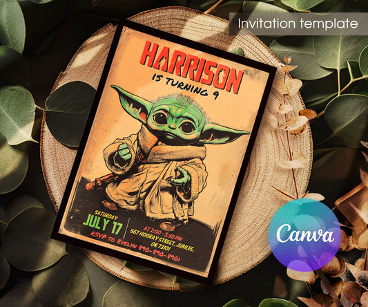 Baby Yoda Grogu Star Wars Mandalorian customizable invitation template | Share or Print | boy | YV352