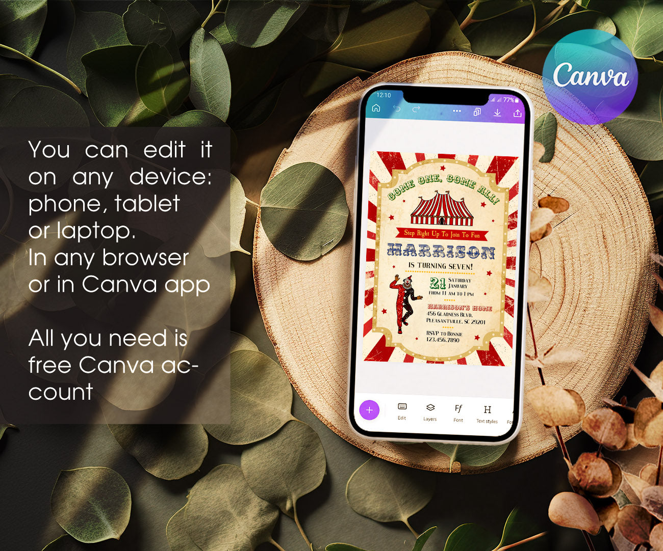 Circus Carnival customizable invitation template | Share or Print | BF681
