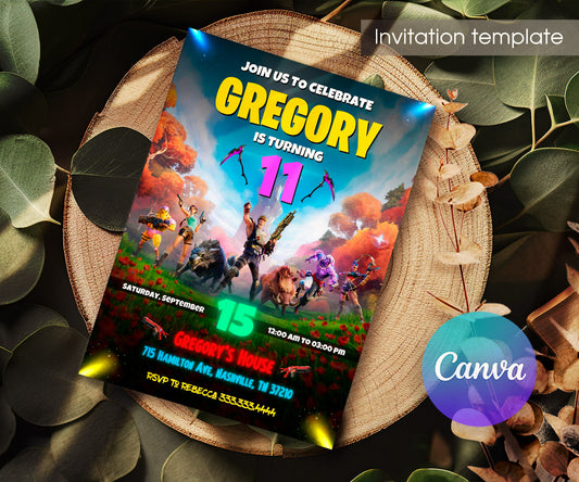 Fortnite Gamer customizable invitation template | Share or Print | boy | GX591
