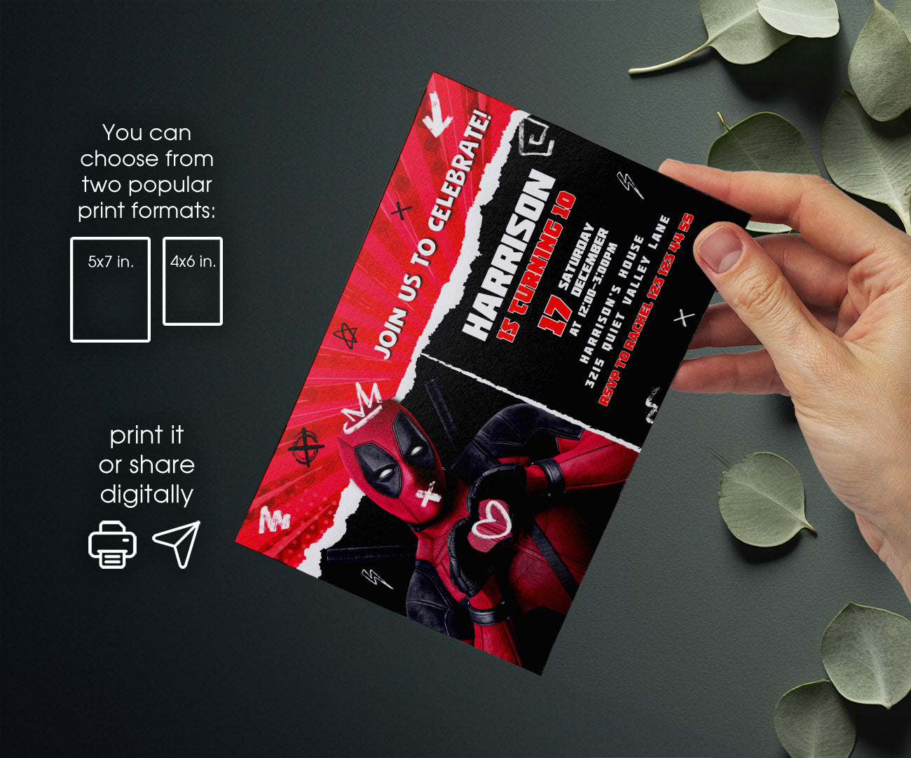 Deadpool Marvel customizable invitation template | Share or Print | boy | CX747