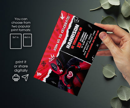 Deadpool Marvel customizable invitation template | Share or Print | boy | CX747