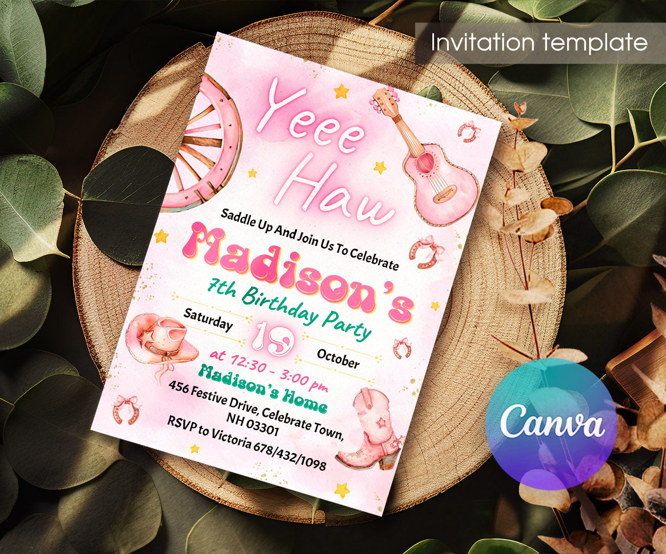 Cowgirl Pink Rodeo customizable invitation template | Share or Print | girl | LY346