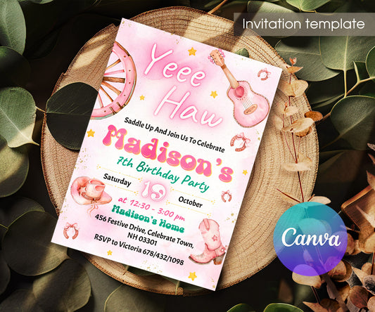 Cowgirl Pink Rodeo customizable invitation template | Share or Print | girl | LY346