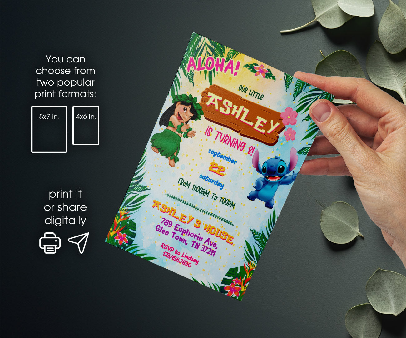 Lilo & Stitch Aloha customizable invitation template | Share or Print | XU894