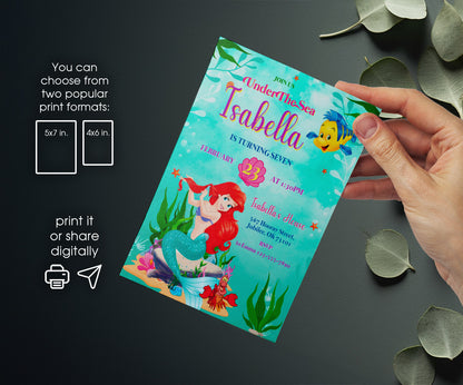 Ariel The Little Mermaid customizable invitation template | Share or Print | girl | OV972