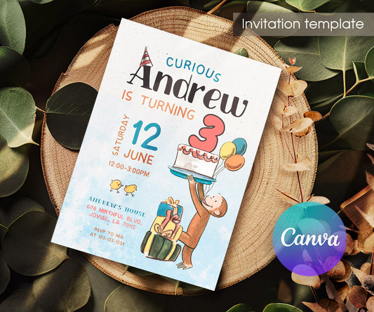 Curious George Monkey customizable invitation template | Share or Print | MJ321
