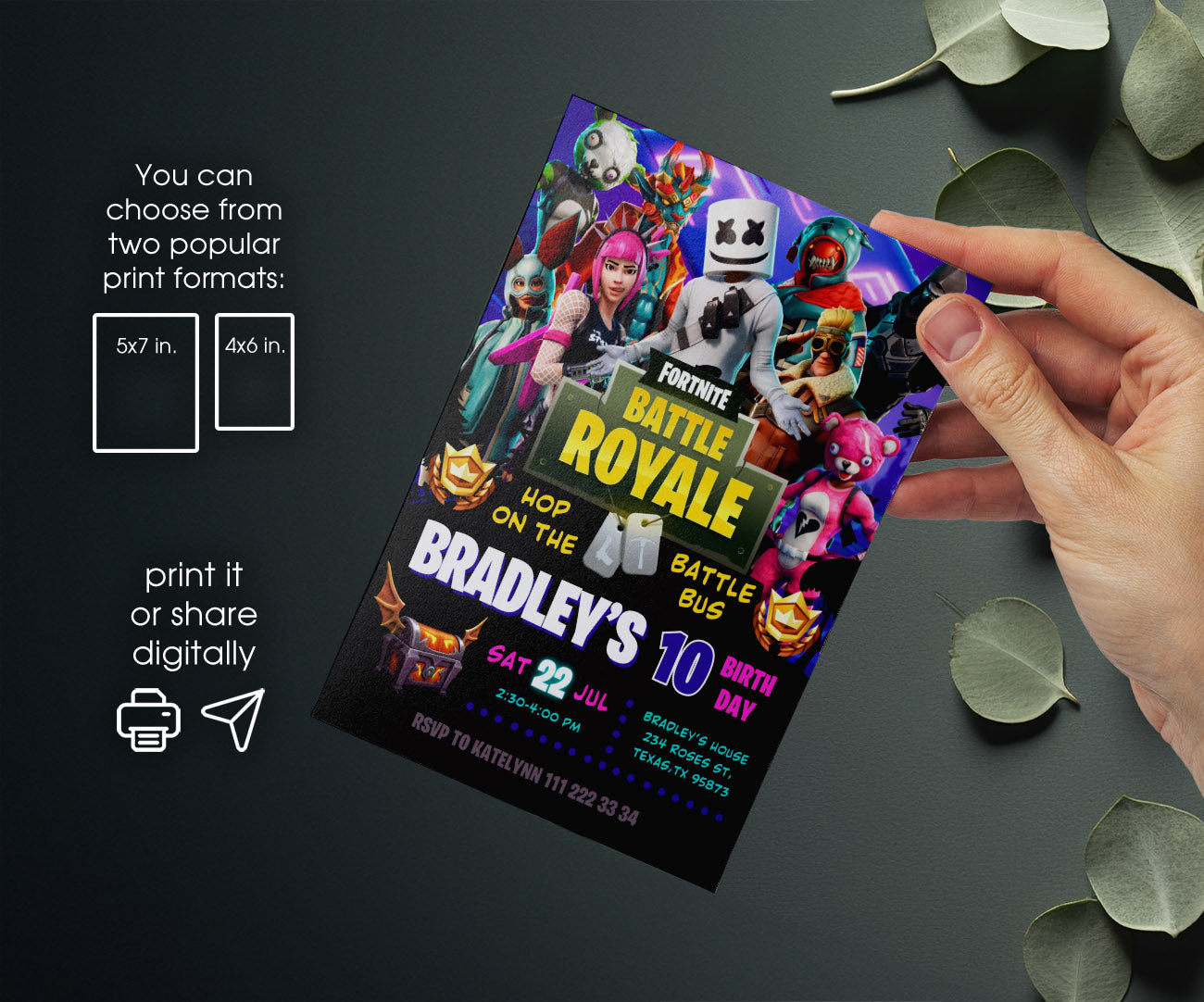 Fortnite Gamer customizable invitation template | Share or Print | boy | HK300