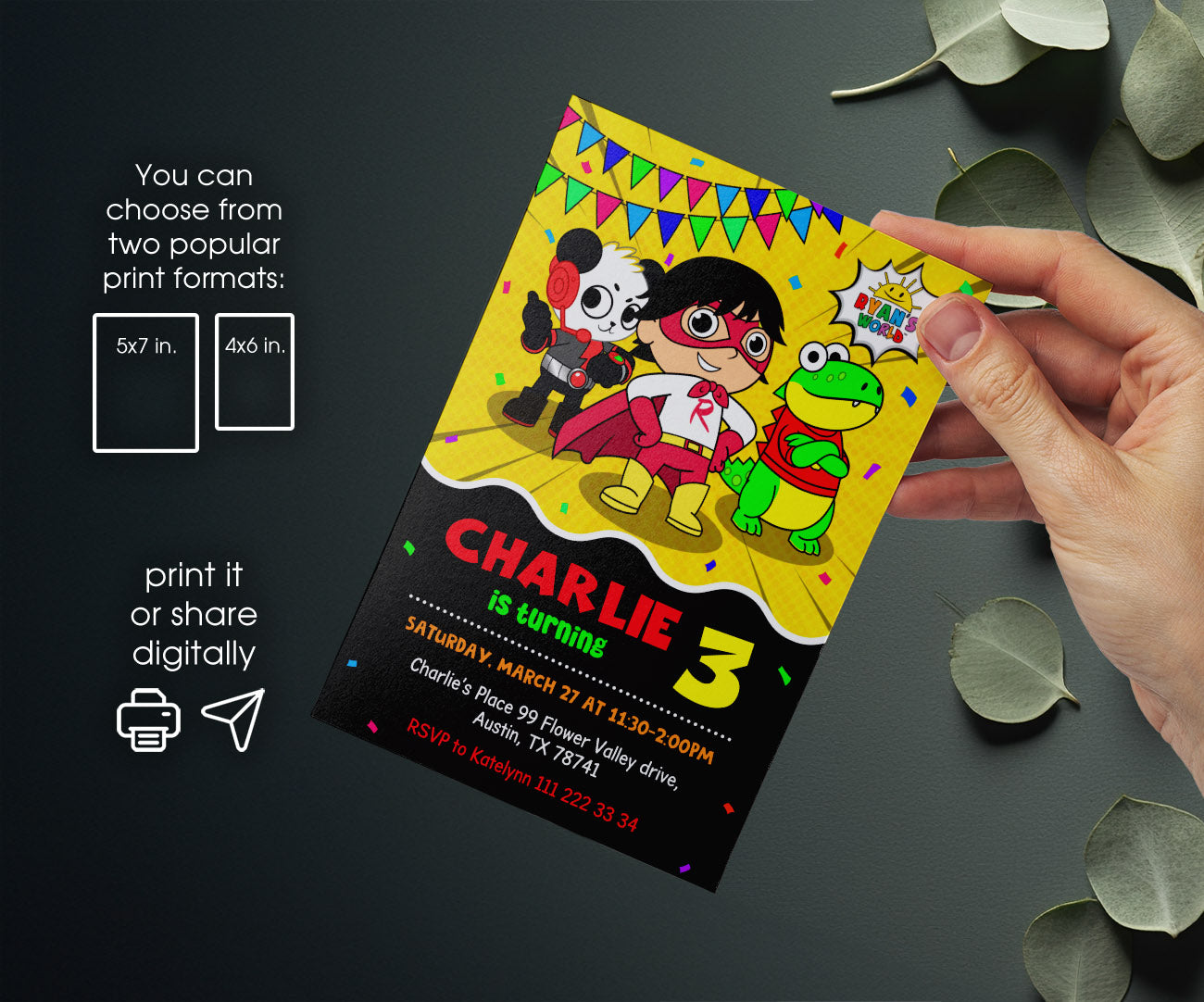 Ryan's World customizable invitation template | Share or Print | NF318