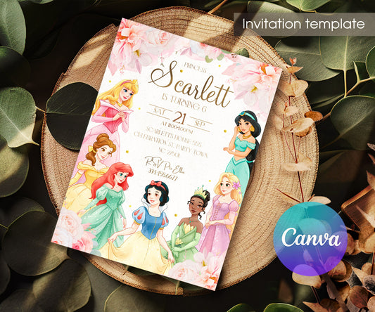 Disney Princess customizable invitation template | Share or Print | girl | AK453