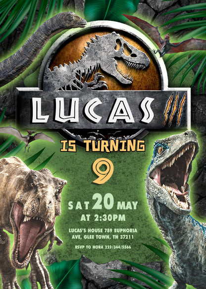 Jurassic Park Dinosaur customizable invitation template | Share or Print | BA488