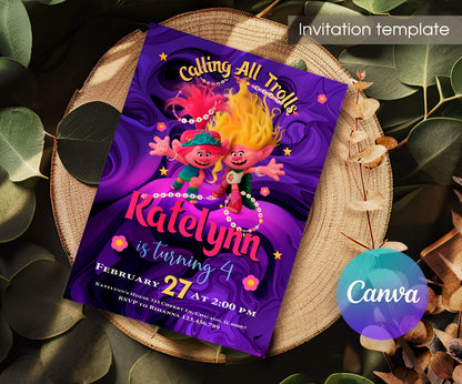 Trolls Poppy customizable invitation template | Share or Print | ZZ160
