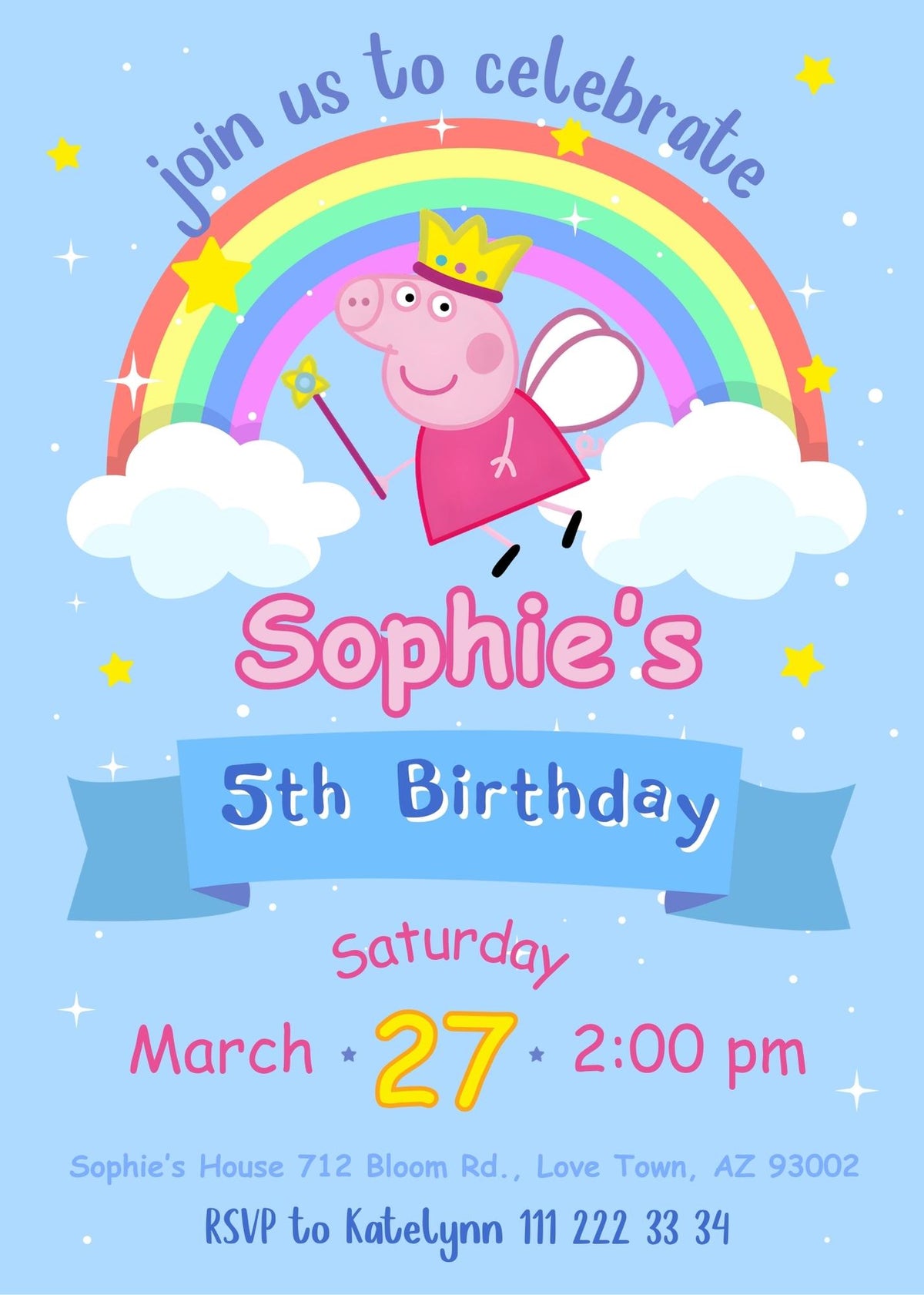 Peppa Pig customizable invitation template | Share or Print | girl | HG660