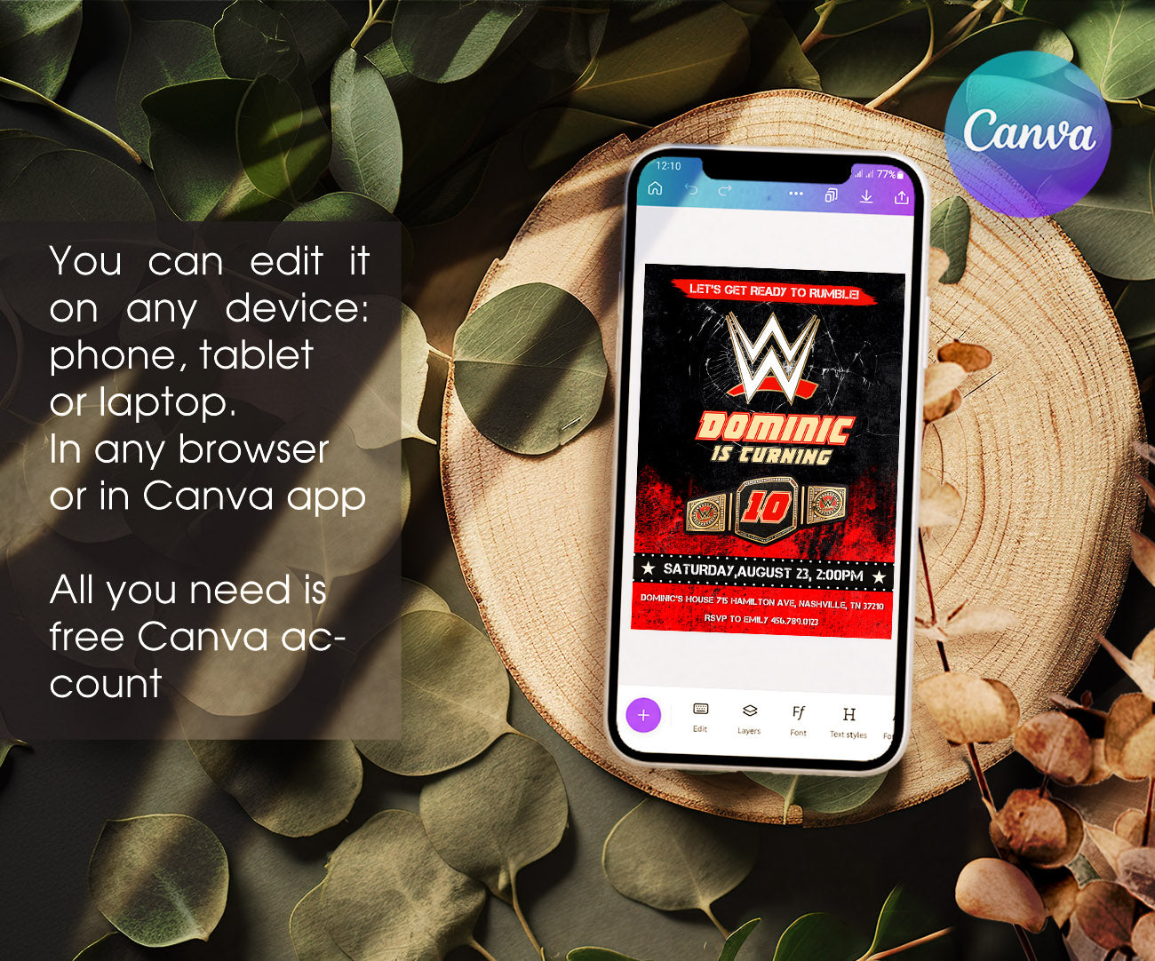 Wrestling WWE WrestleMania customizable invitation template | Share or Print | boy | QG072
