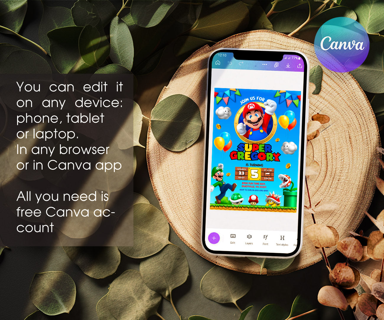 Super Mario Bros customizable invitation template | Share or Print | VV416