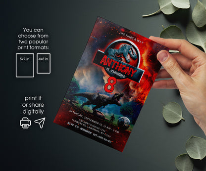 Jurassic World Dinosaur customizable invitation template | Share or Print | HF494