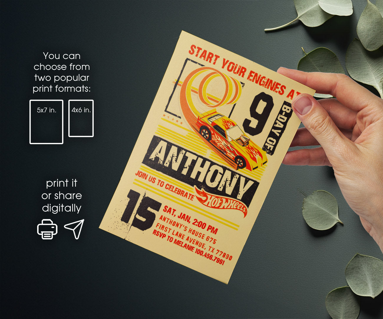 Hot Wheels Racing customizable invitation template | Share or Print | boy | GP576