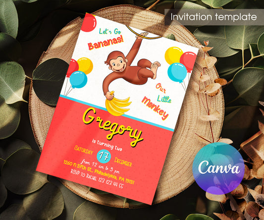 Curious George Monkey customizable invitation template | Share or Print | RV408