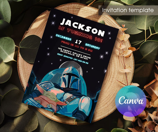 The Mandalorian Star Wars Grogu customizable invitation template | Share or Print | boy | RM737