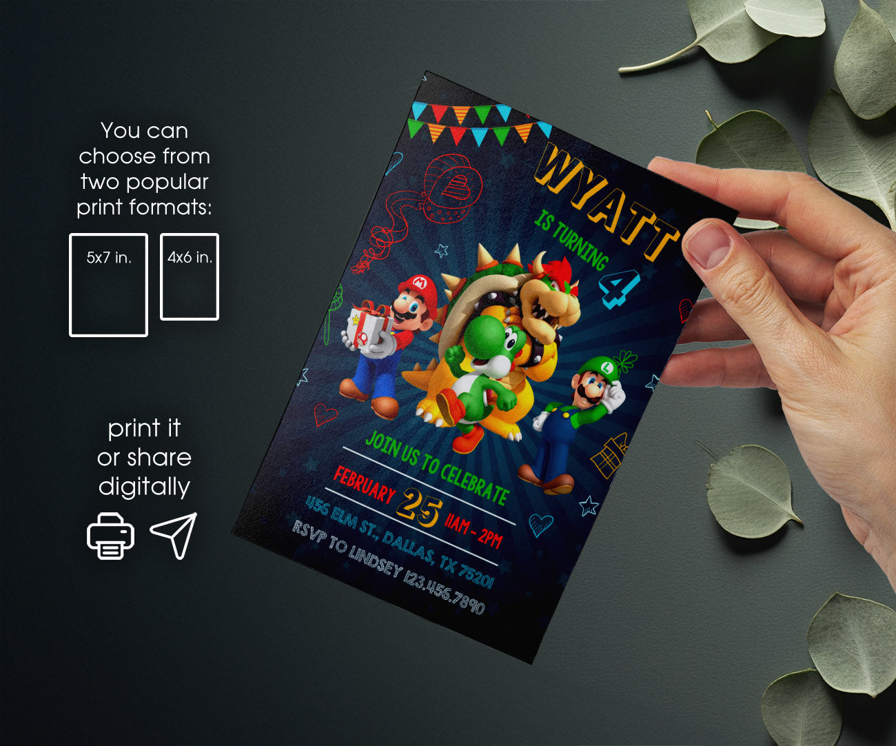 Super Mario Bros customizable invitation template | Share or Print | ZH633