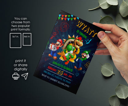 Super Mario Bros customizable invitation template | Share or Print | ZH633