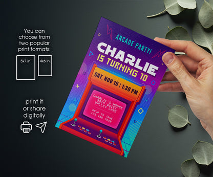 Arcade Gamer customizable invitation template | Share or Print | NI310