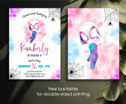 Spider Gwen Ghost Spidey customizable invitation template | Share or Print | girl | AJ612