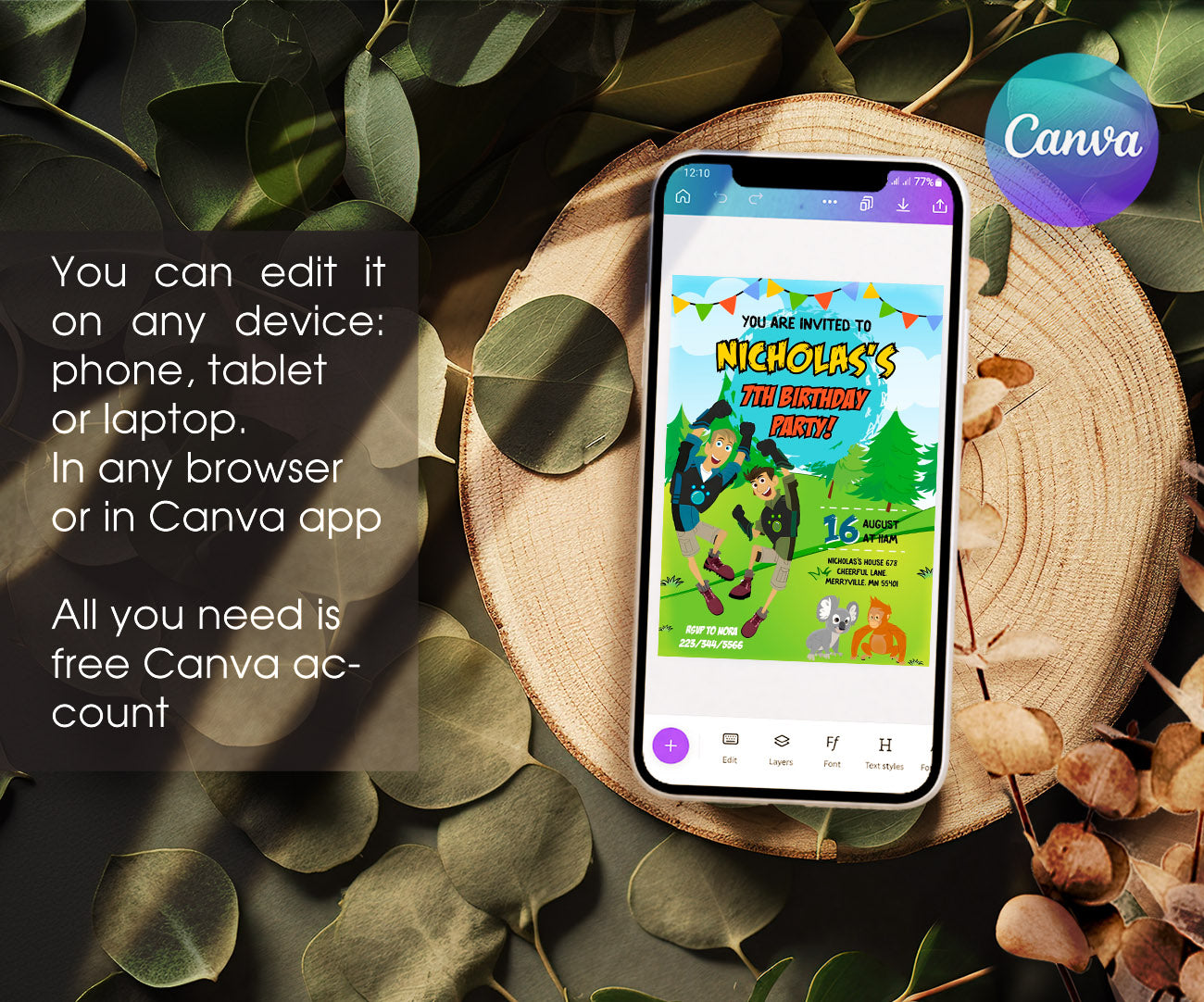 Wild Kratts Creature Hero customizable invitation template | Share or Print | FA508