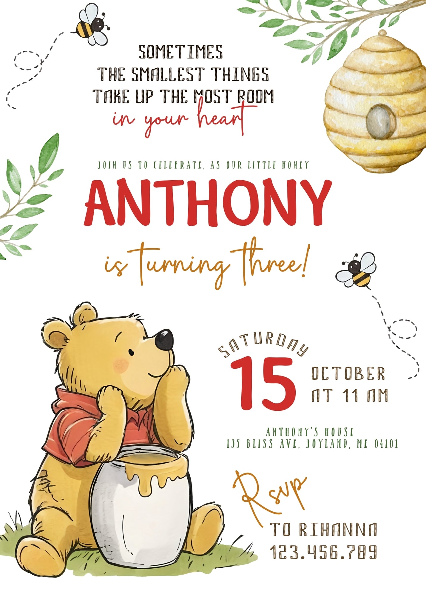 Winnie the Pooh customizable invitation template | Share or Print | VZ027